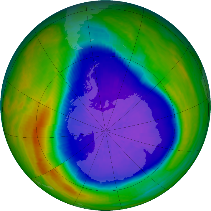 Antarctic ozone map for 21 September 2001